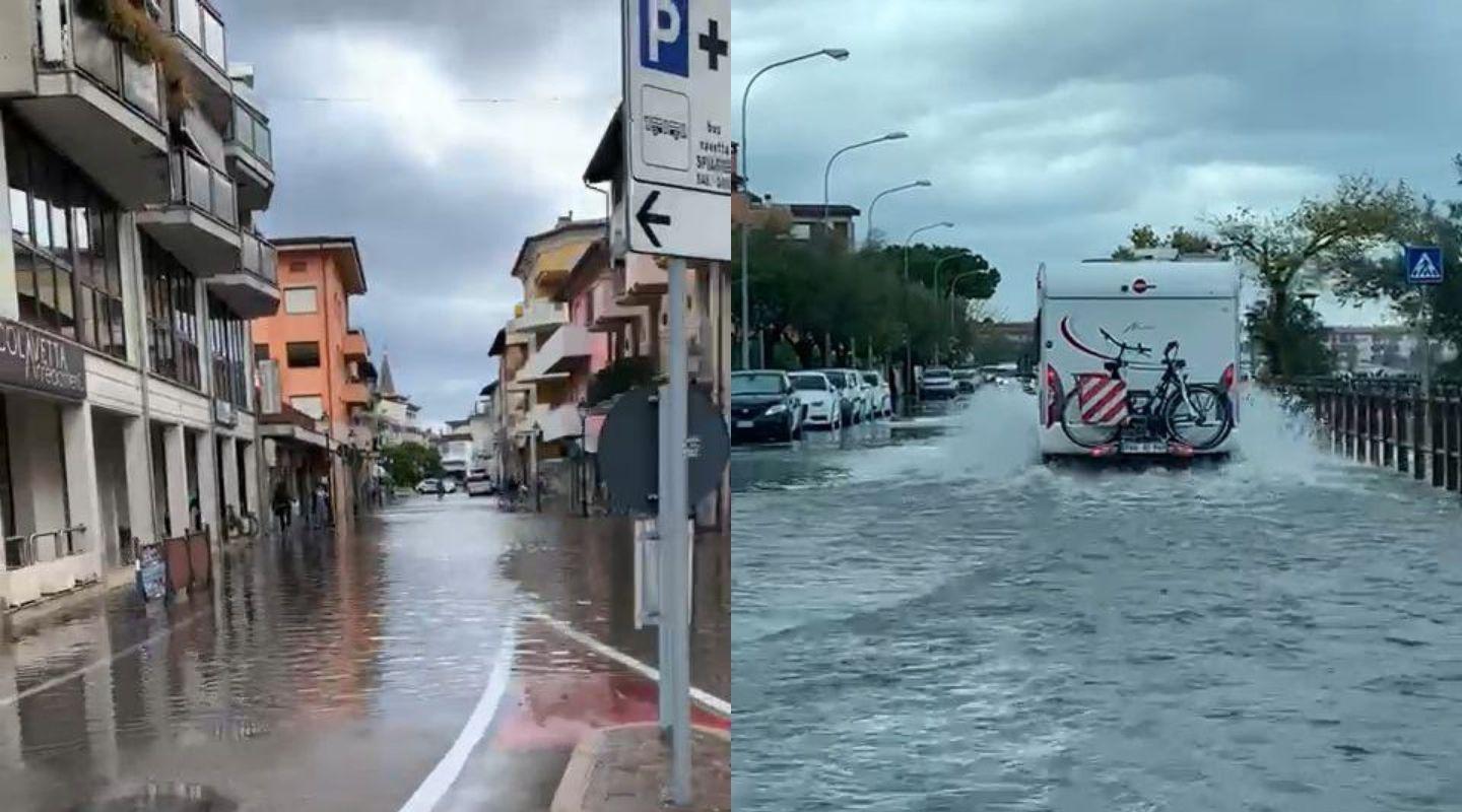 Aereo dirottato da Ronchi per il maltempo, acqua alta a Grado
